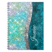 Cute iriserende turquoise nepschitterende monogram notitieboek (Voorkant)