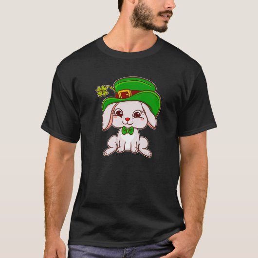 Cute Irish Bunny Rabbit in Bow Stropdas Funny St P T-shirt (Voorkant)