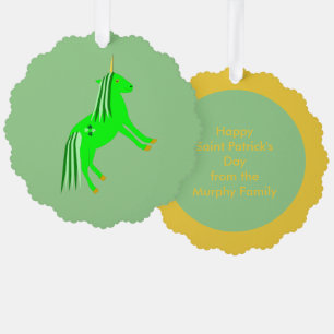 Cute Irish Green en Gold Unicorn Custom Ornament Kaart