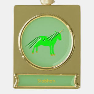 Cute Irish Green en Gold Unicorn Custom Verguld Banner Ornament
