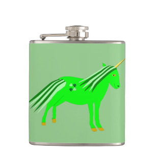Cute Irish Green en Gold Unicorn Heupfles