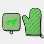 Cute Irish Green en Gold Unicorn Ovenwant & Pannenlap Set (Voorkant)