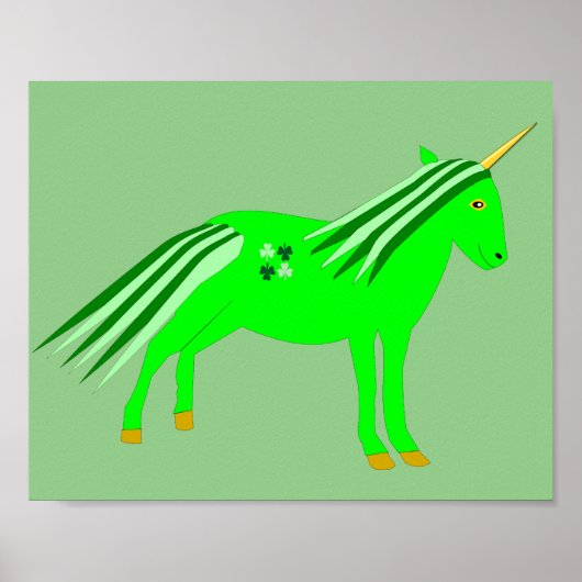 Cute Irish Green en Gold Unicorn Poster (Voorkant)