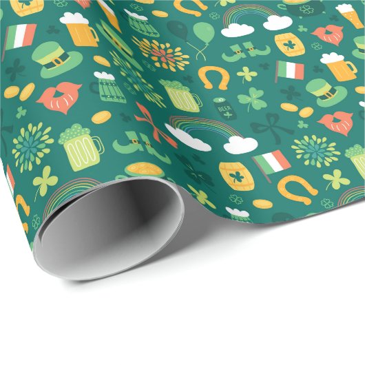 Cute Irish Icon Pattern Cadeaupapier (Rol Hoek)