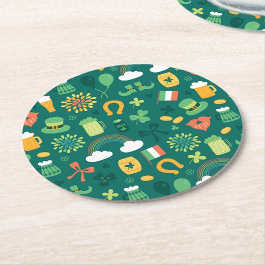Cute Irish Icon Pattern Ronde Kartonnen Onderzetter (Gebogen)