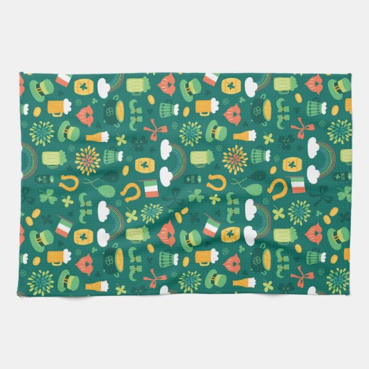 Cute Irish Icon Pattern Theedoek (Horizontaal)