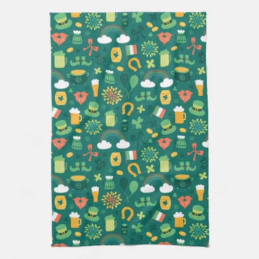 Cute Irish Icon Pattern Theedoek (Verticaal)