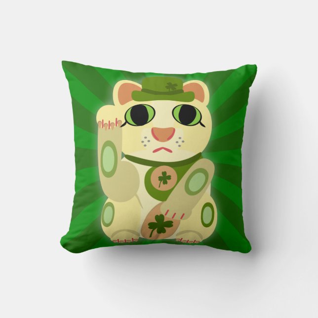Cute Irish Lucky Cat Mashup Kussen (Voorkant)