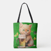 CUTE IRISH ORANJE TABBY KITTEN MET MOK VAN BIER TOTE BAG (Achterkant)