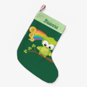 Cute Irish Owl Rainbow Monogram Green Girly Kleine Kerstsok (Voorkant (Hangend))