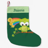 Cute Irish Owl Rainbow Monogram Green Girly Kleine Kerstsok (Voorkant)