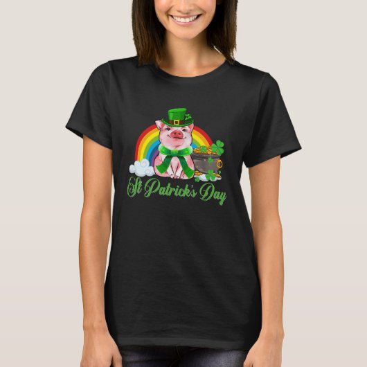 Cute Irish Pig Leprechaun Shamrock St Patricks Day T-shirt (Voorkant)
