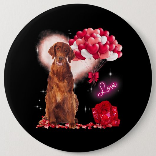Cute Irish Setter Balloon Heart Valentijnsdag Val Ronde Button 6,0 Cm (Voorkant)
