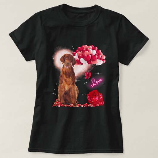 Cute Irish Setter Balloon Heart Valentijnsdag Val T-shirt (Design voorkant)