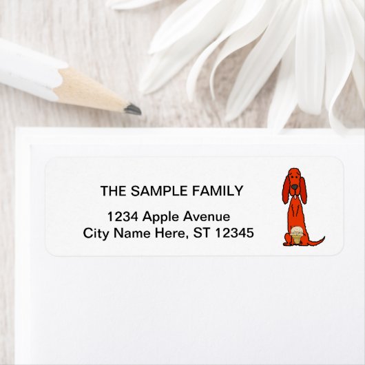 Cute Irish Setter Dog eet ijskap Cartoon Etiket (Insitu)