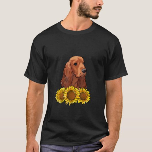 Cute Irish Setter Dog Flower Sunflower T-shirt (Voorkant)