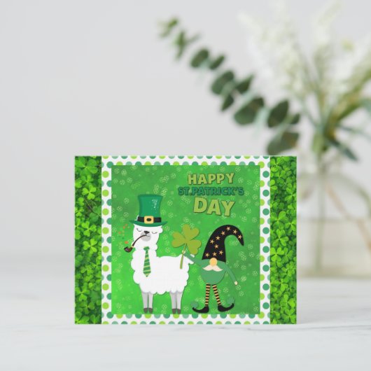 Cute Irish St Patrick's Day Gnome Green Shamrock Briefkaart (Staand voorkant)