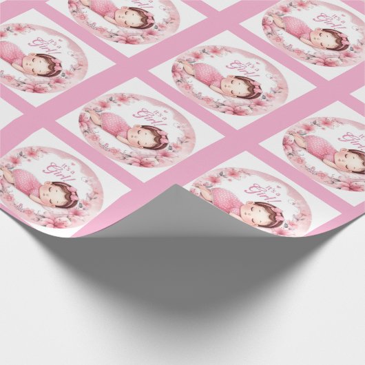 Cute It’s a Girl Baby Announcement  Cadeaupapier (Hoek)
