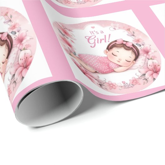 Cute It’s a Girl Baby Announcement  Cadeaupapier (Rol Hoek)