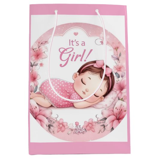 Cute It’s a Girl Baby Announcement  Medium Cadeauzakje (Voorkant)