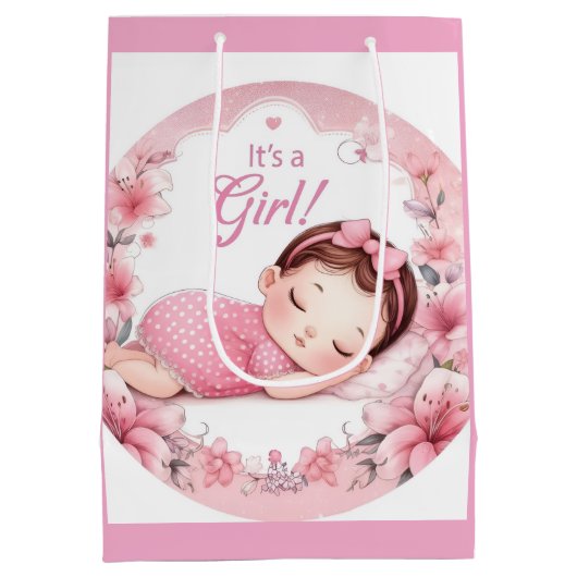 Cute It’s a Girl Baby Announcement  Medium Cadeauzakje (Achterkant)