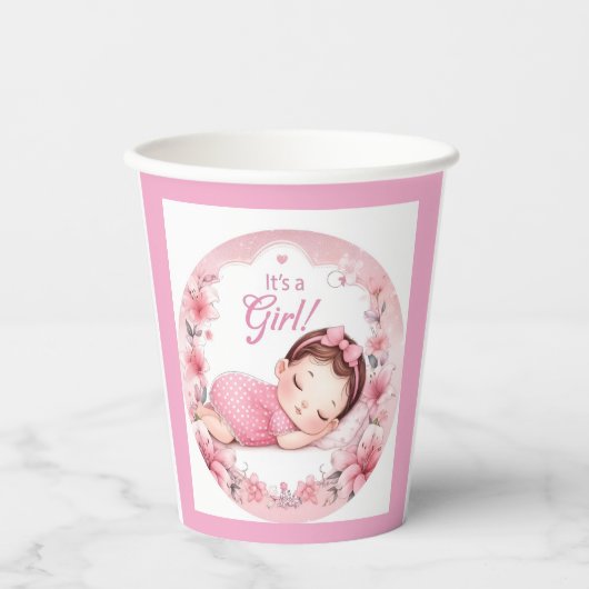 Cute It’s a Girl Baby Announcement  Papieren Bekers (Voorkant)