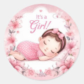 Cute It’s a Girl Baby Announcement  Ronde Sticker (Voorkant)