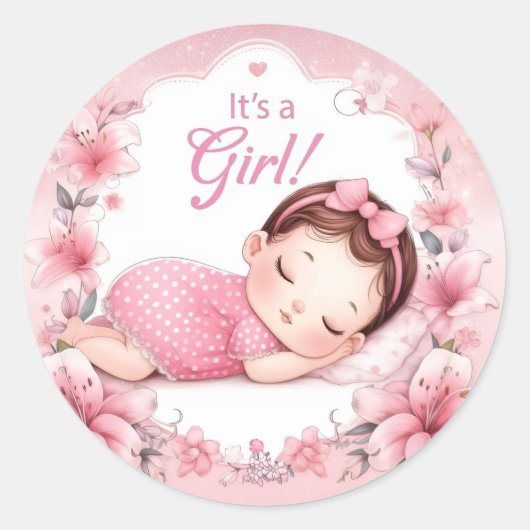 Cute It’s a Girl Baby Announcement  Ronde Sticker (Voorkant)