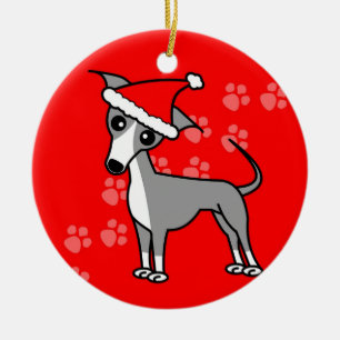 Cute Italiaanse Cartoon Greyhound Santa Hat Keramisch Ornament