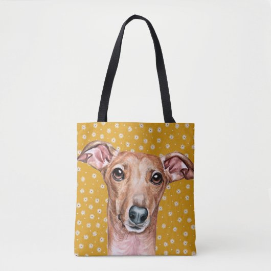 Cute Italiaanse Greyhound Yellow White Flower Patt Tote Bag (Voorkant)