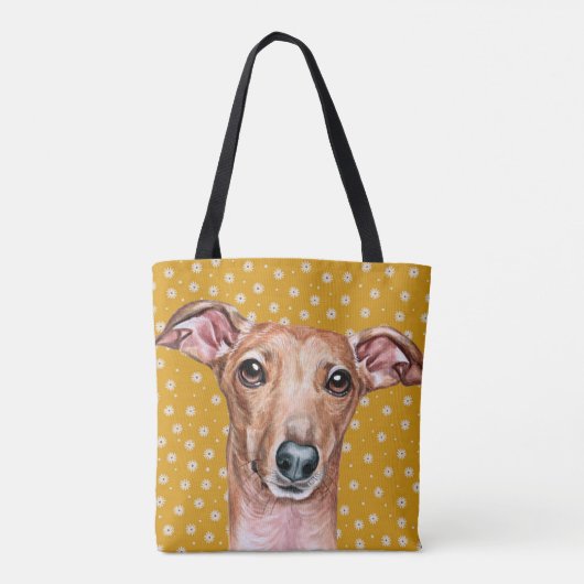 Cute Italiaanse Greyhound Yellow White Flower Patt Tote Bag (Achterkant)