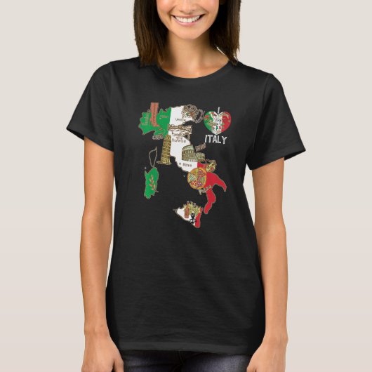 Cute Italy Graphic Italiaanse vlag Flag Map Heart  T-shirt (Voorkant)