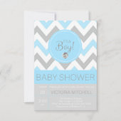 Cute 'It's a Boy' Blue/Grey Chevron Baby shower Kaart (Voorkant)