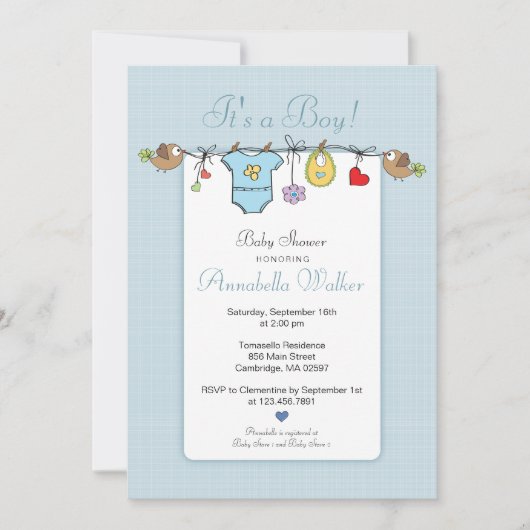 Cute it's a Boy Clothesline Baby shower Kaart (Voorkant)