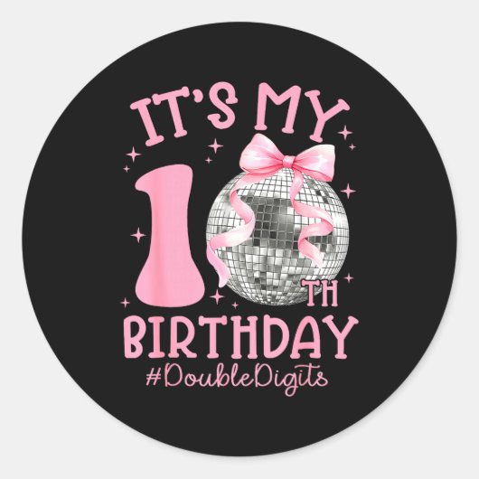Cute It's My 10th Birthday Girl Coquette Bow Disco Ronde Sticker (Voorkant)