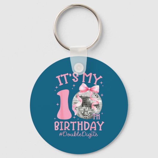 Cute It's My 10th Birthday Girl Coquette Bow Disco Sleutelhanger (Voorkant)