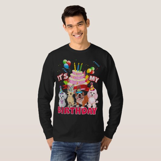 Cute it's My Birthday Dog and Puppy Theme Party Da T-shirt (Voorkant volledig)