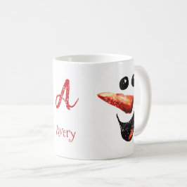 Cute It's Snewing Bold Snowman Face Name Monogram Koffiemok