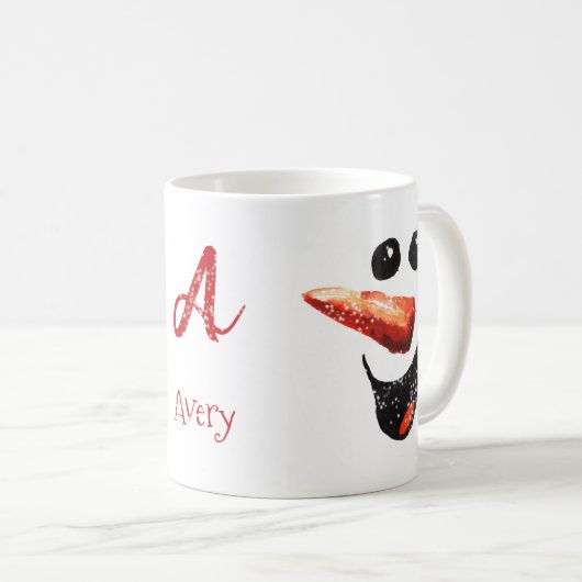 Cute It's Snewing Bold Snowman Face Name Monogram Koffiemok (Voorkant rechts)