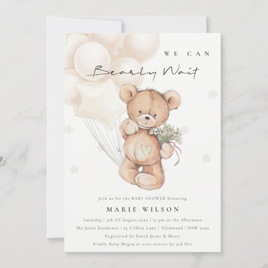 Cute Ivory Barly Wait Balloon Baby shower Uitnodig Bedankkaart (Voorkant)