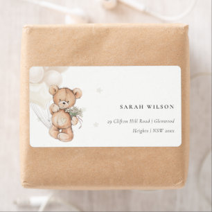 Cute Ivory Beer Ballon Floral Bunch Heart Adres Etiket