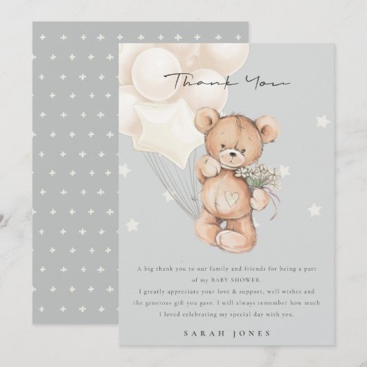 Cute Ivory Beer Barly Wait Balloon Baby shower Bedankkaart (Voorkant / Achterkant)