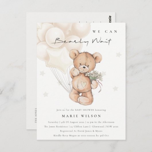 Cute Ivory Beer Barly Wait Balloon Baby shower Briefkaart (Voorkant / Achterkant)