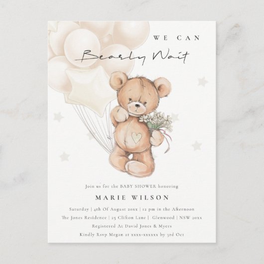 Cute Ivory Beer Barly Wait Balloon Baby shower Briefkaart (Voorkant)
