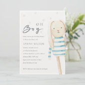 Cute Ivory Blue Bunny Oh Boy Baby shower Invite Bedankkaart (Staand voorkant)