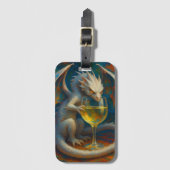 Cute Ivory Dragon & White Wine Fantasy Art Bagagelabel (Voorkant (verticaal))