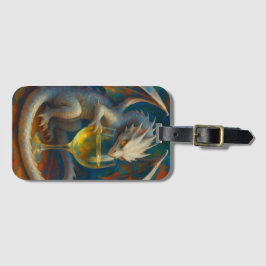 Cute Ivory Dragon & White Wine Fantasy Art Bagagelabel