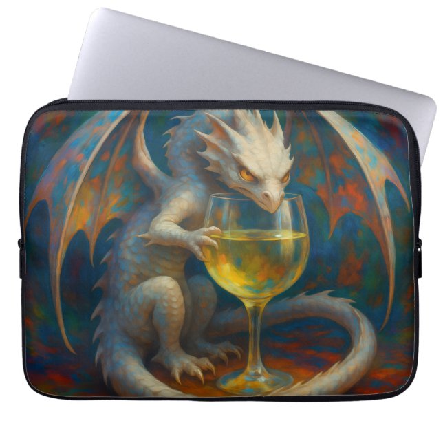 Cute Ivory Dragon & White Wine Fantasy Art Laptop Sleeve (Voorkant)