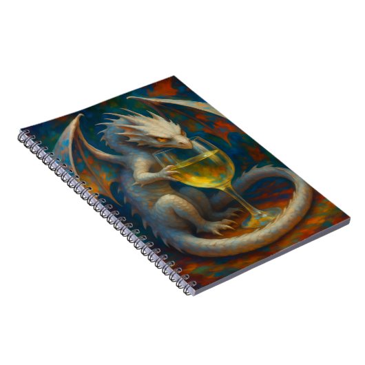 Cute Ivory Dragon & White Wine Fantasy Art Notitieboek (Rechterzijde)