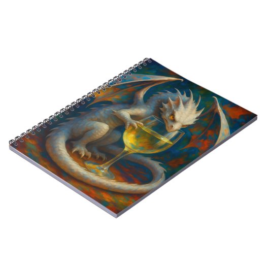 Cute Ivory Dragon & White Wine Fantasy Art Notitieboek (Linkerzijde)